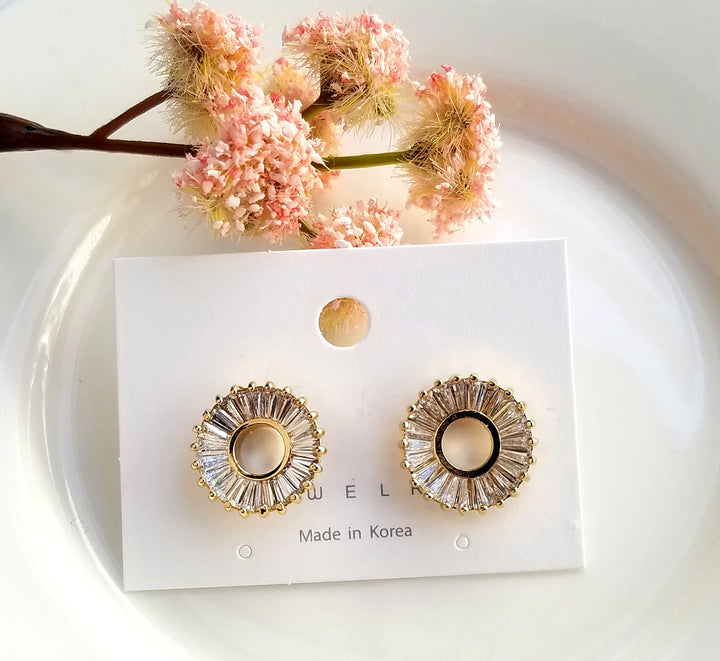 Gold Diamond Halo Earrings