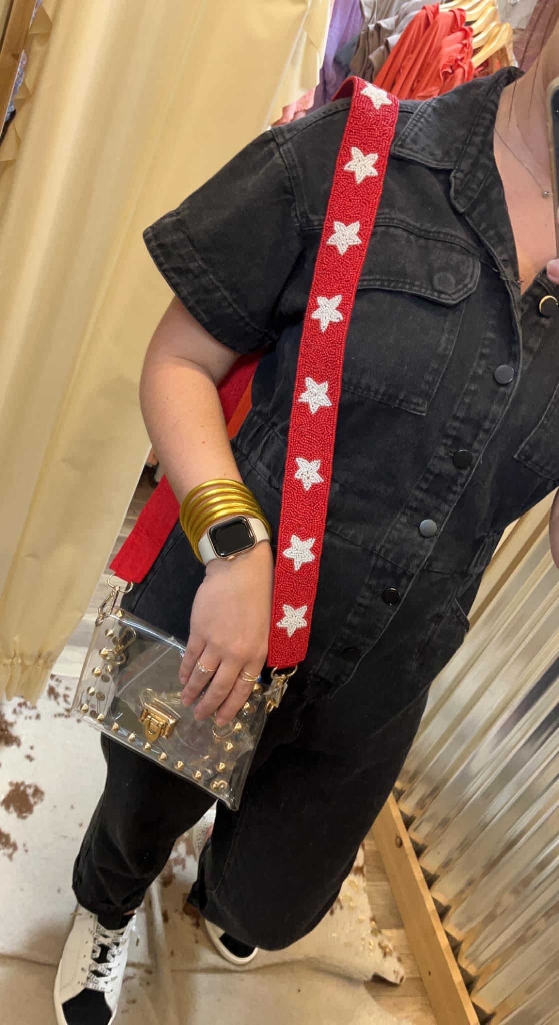 Red & White Star Beaded Purse Strap & Clear Bag