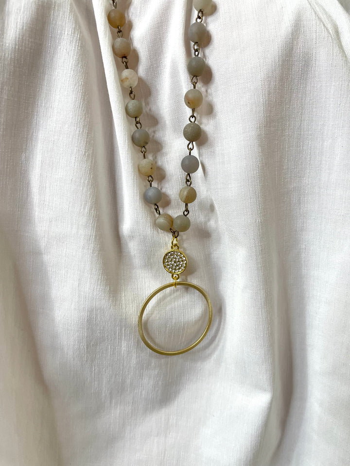 Beaded Necklace with Diamond Circle