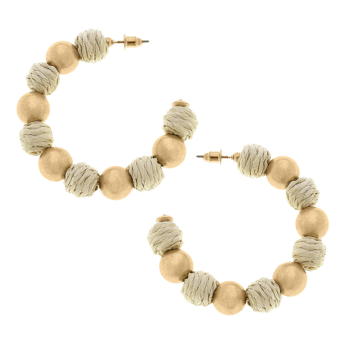 Demi Raffia & Ball Bead Hoop Earrings
