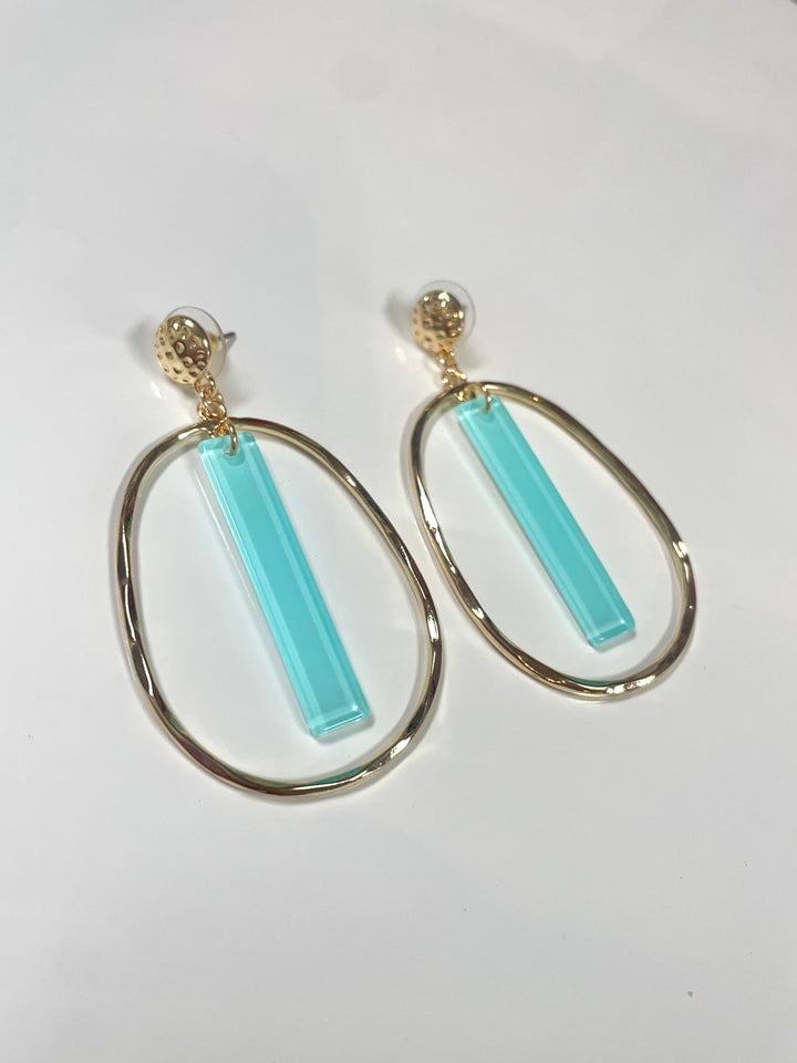 Gold Open Oval with Acrylic Bar Earrings