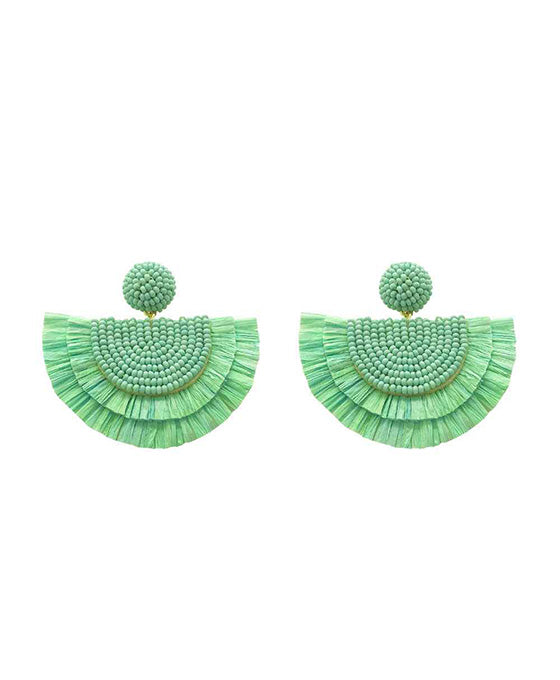Mint Raffia Fringe w/ Beaded Earring