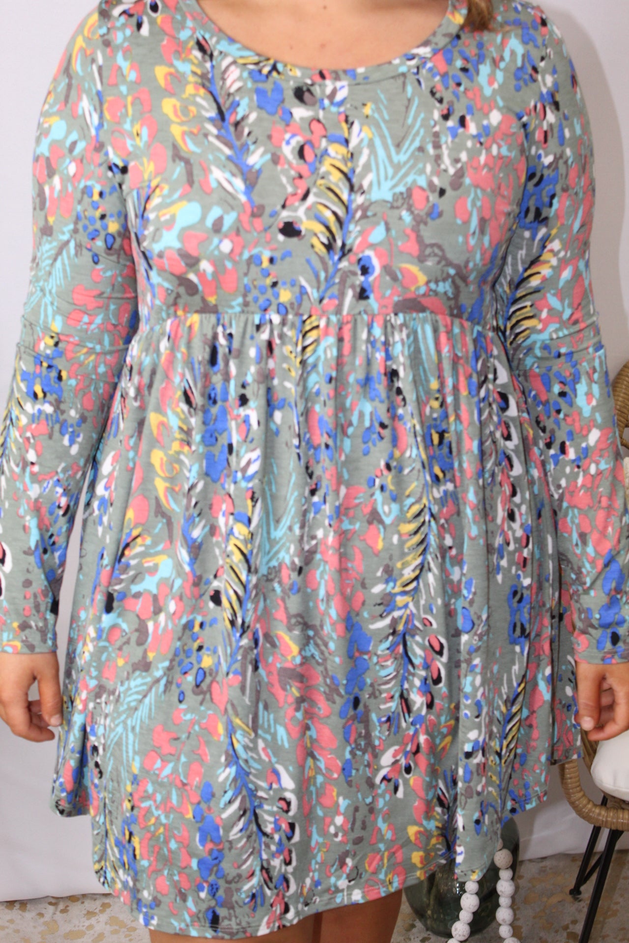 Olive Multi Print Babydoll Top