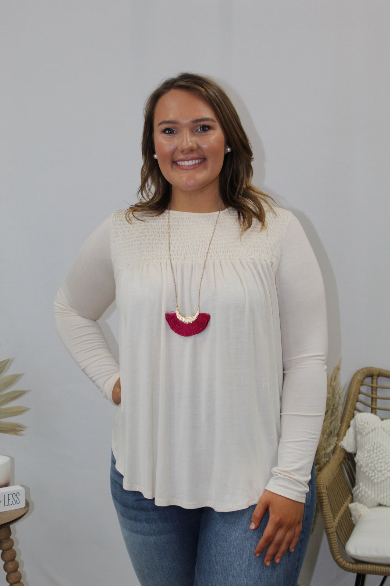 Cream Gathered Top