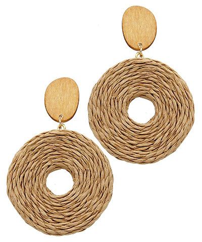 Raffia & Wood Dangle Earrings