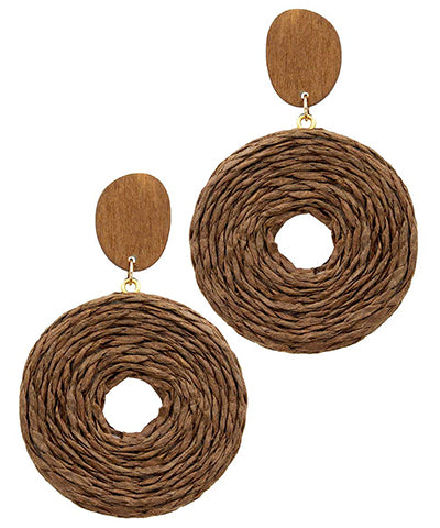Raffia & Wood Dangle Earrings