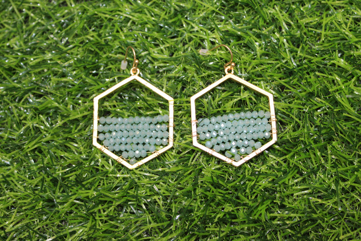 Crystal & Gold Hexagon Earrings