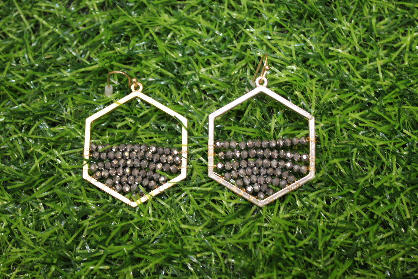 Crystal & Gold Hexagon Earrings