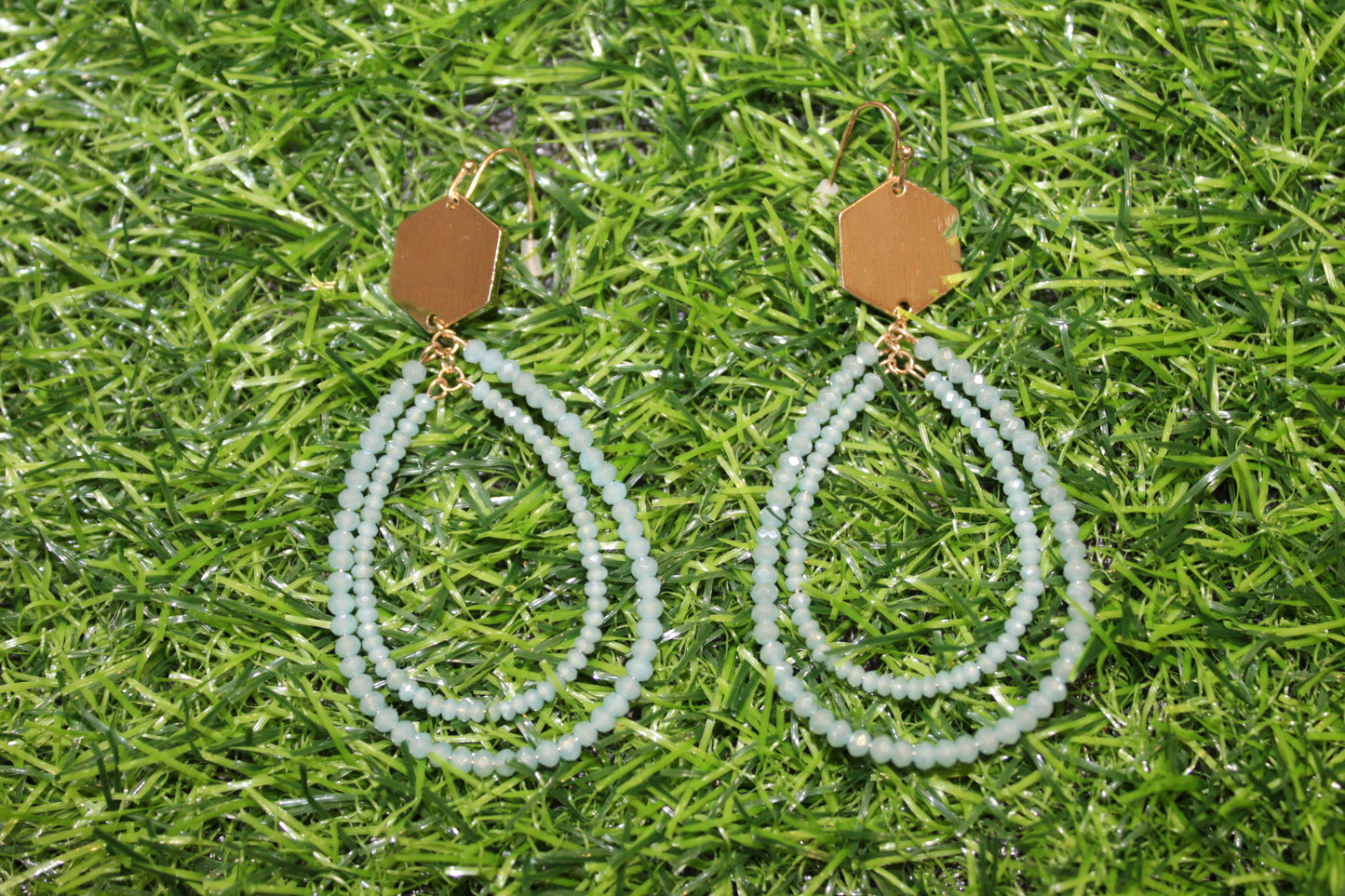 Beaded two layer hoop w hexagon