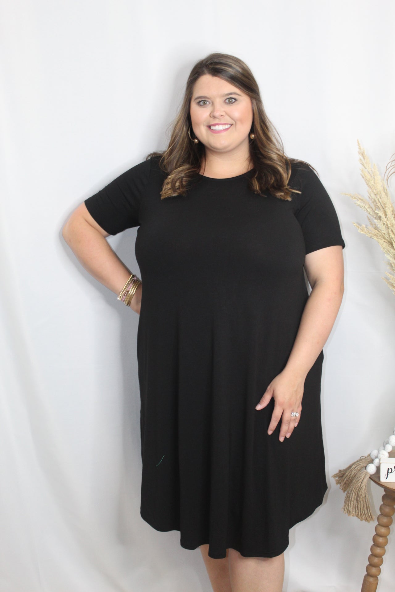 Round Neck Solid Dress