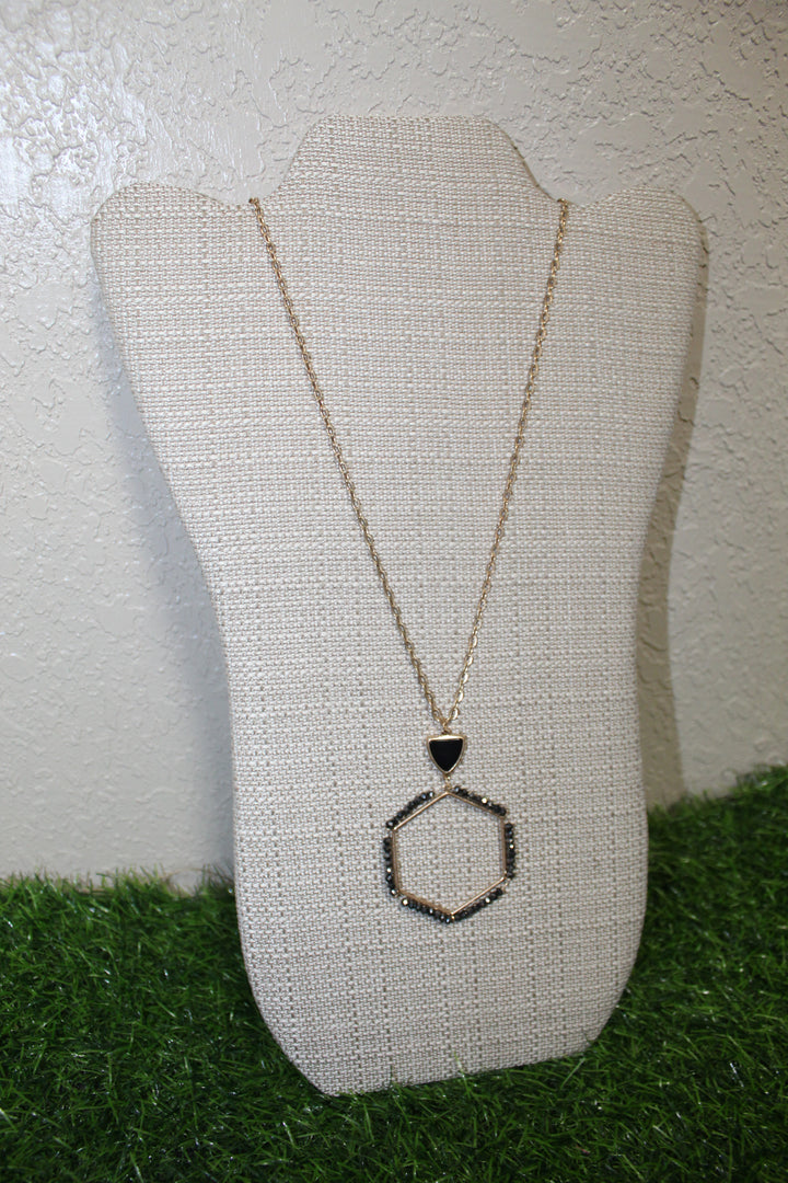 Gold Beaded Hexagon Necklace