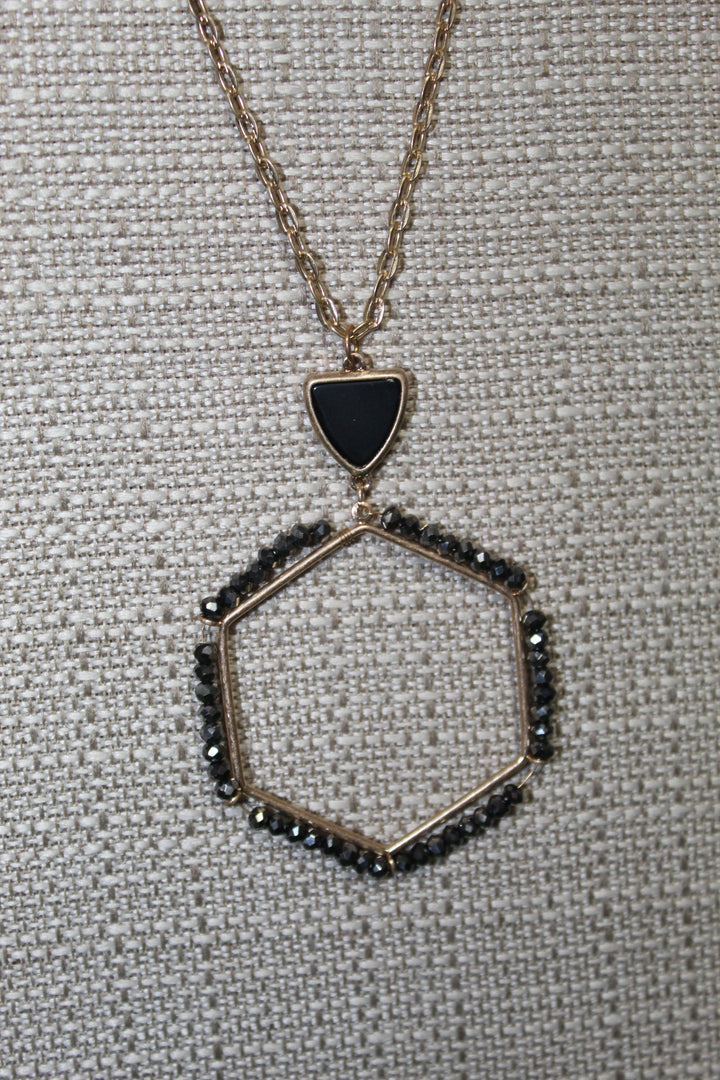 Gold Beaded Hexagon Necklace