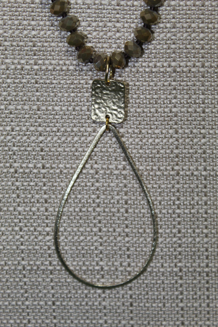 Beaded Necklace with Large Gold Teardrop