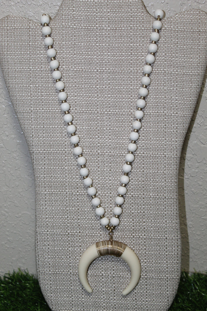 Wood Beaded Horn Necklace