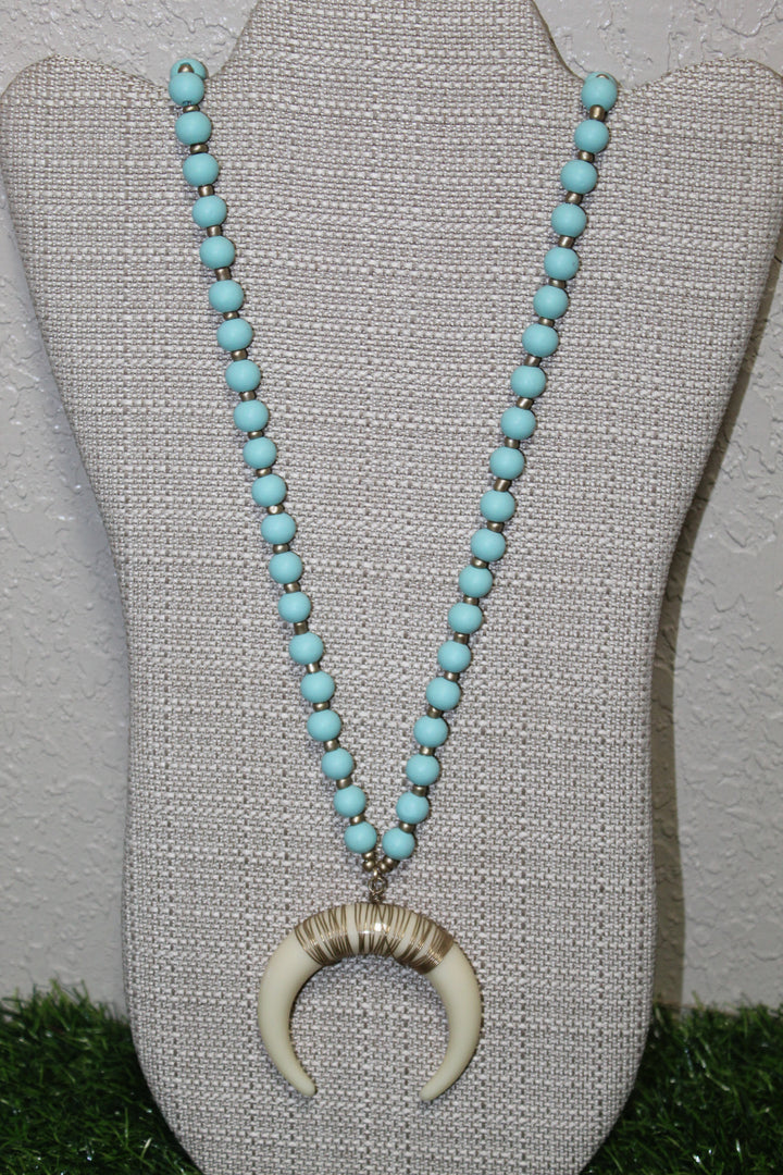 Wood Beaded Horn Necklace