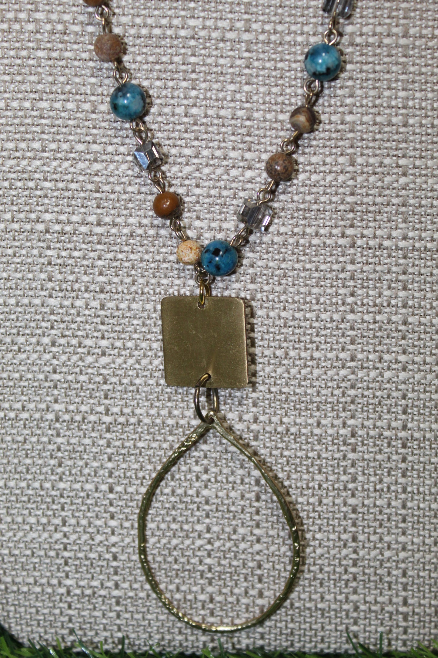 Beaded Necklace with Large Gold Teardrop