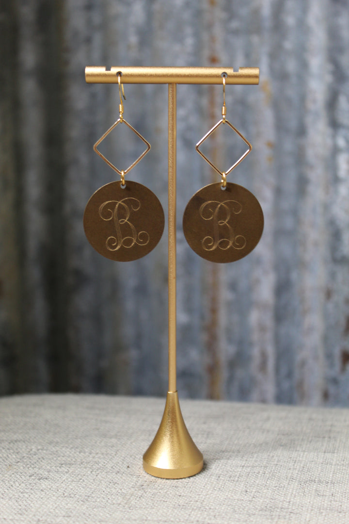 Bronze Antique Initial Earrings