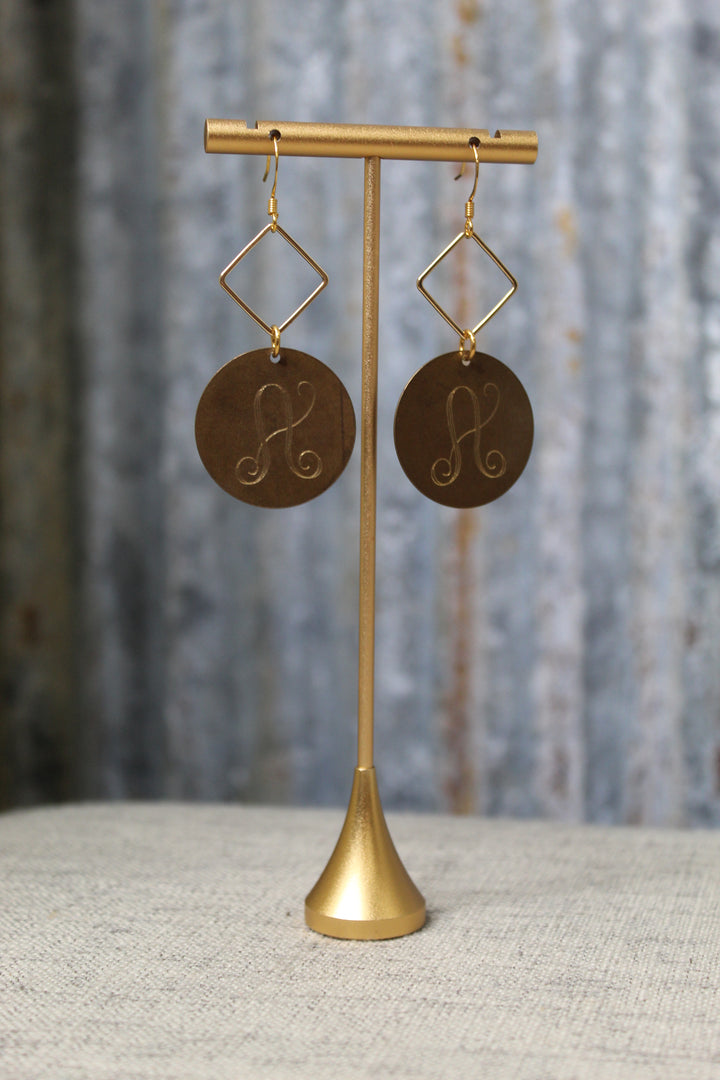 Bronze Antique Initial Earrings
