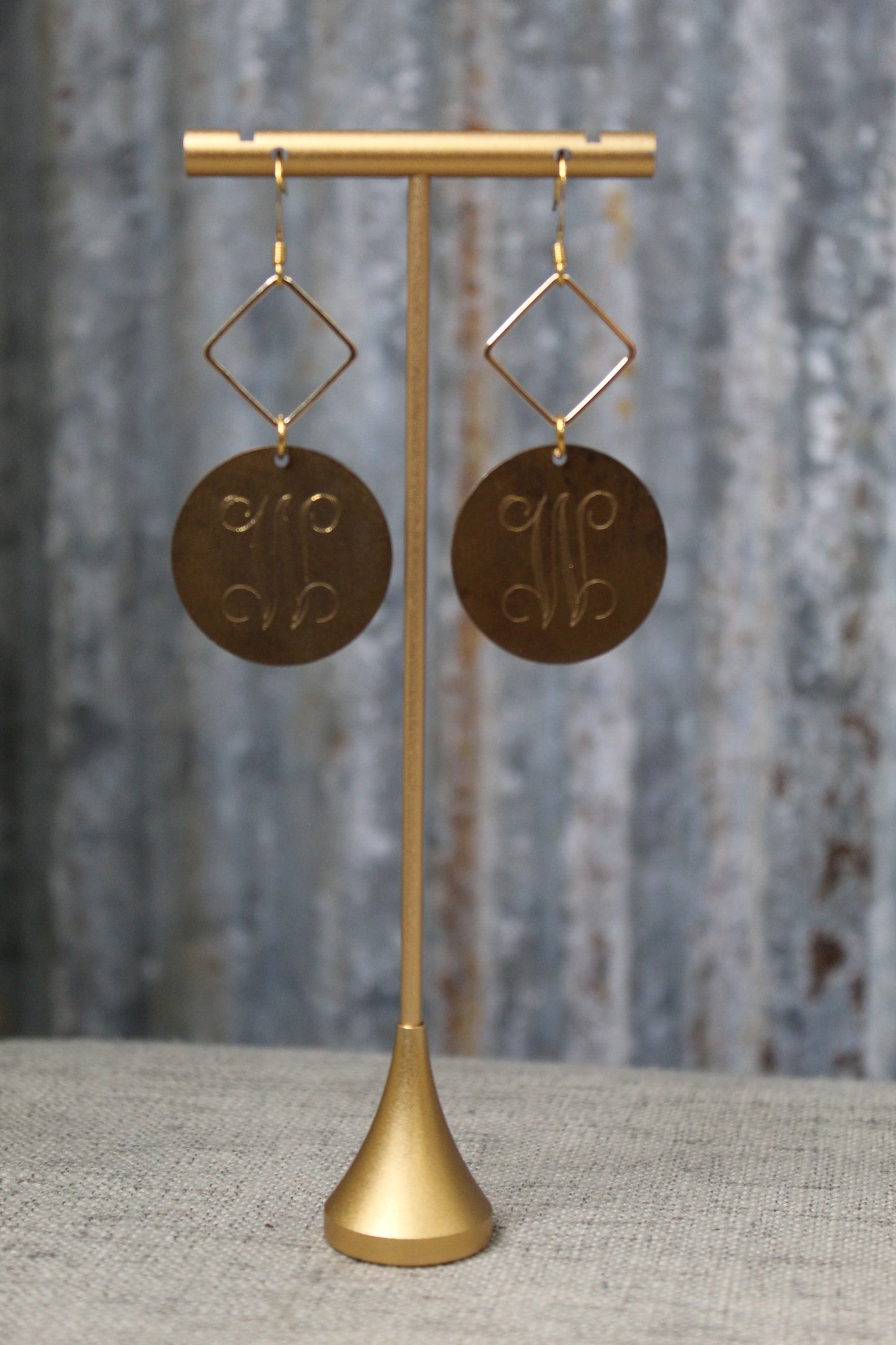 Bronze Antique Initial Earrings