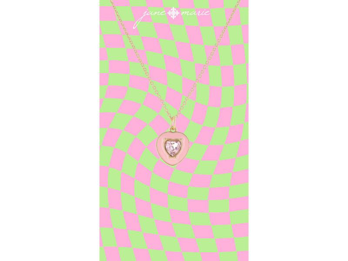 Girls Light Pink Enamel Heart Necklace