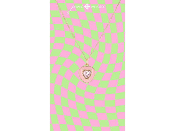 Girls Light Pink Enamel Heart Necklace