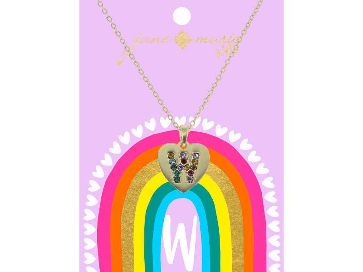 Girls Multi Crystal Initial Gold Heart Necklace