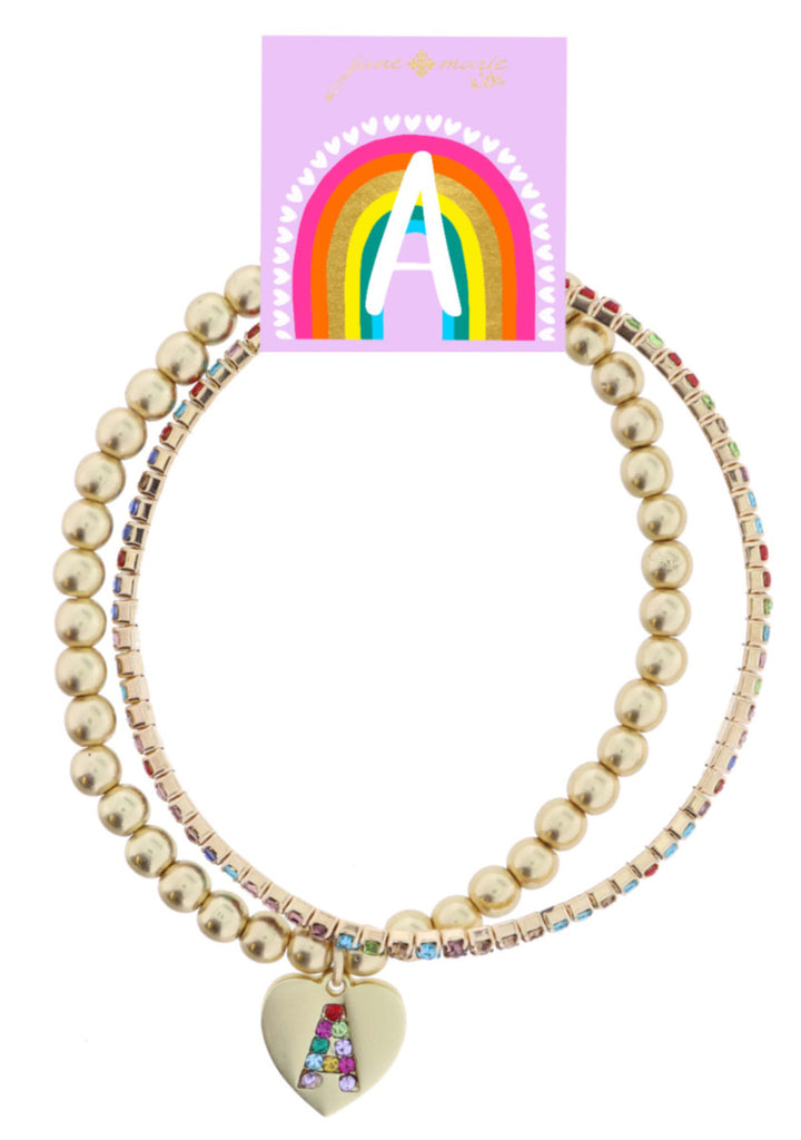 Girls Multi Crystal Initial Bracelet