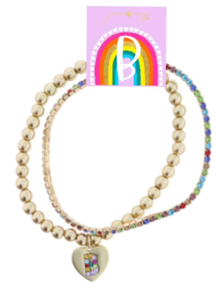 Girls Multi Crystal Initial Bracelet