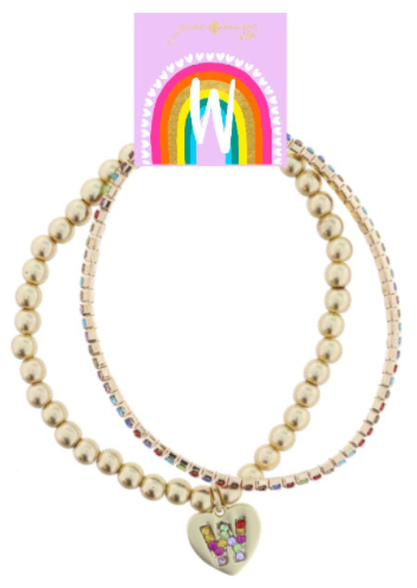 Girls Multi Crystal Initial Bracelet