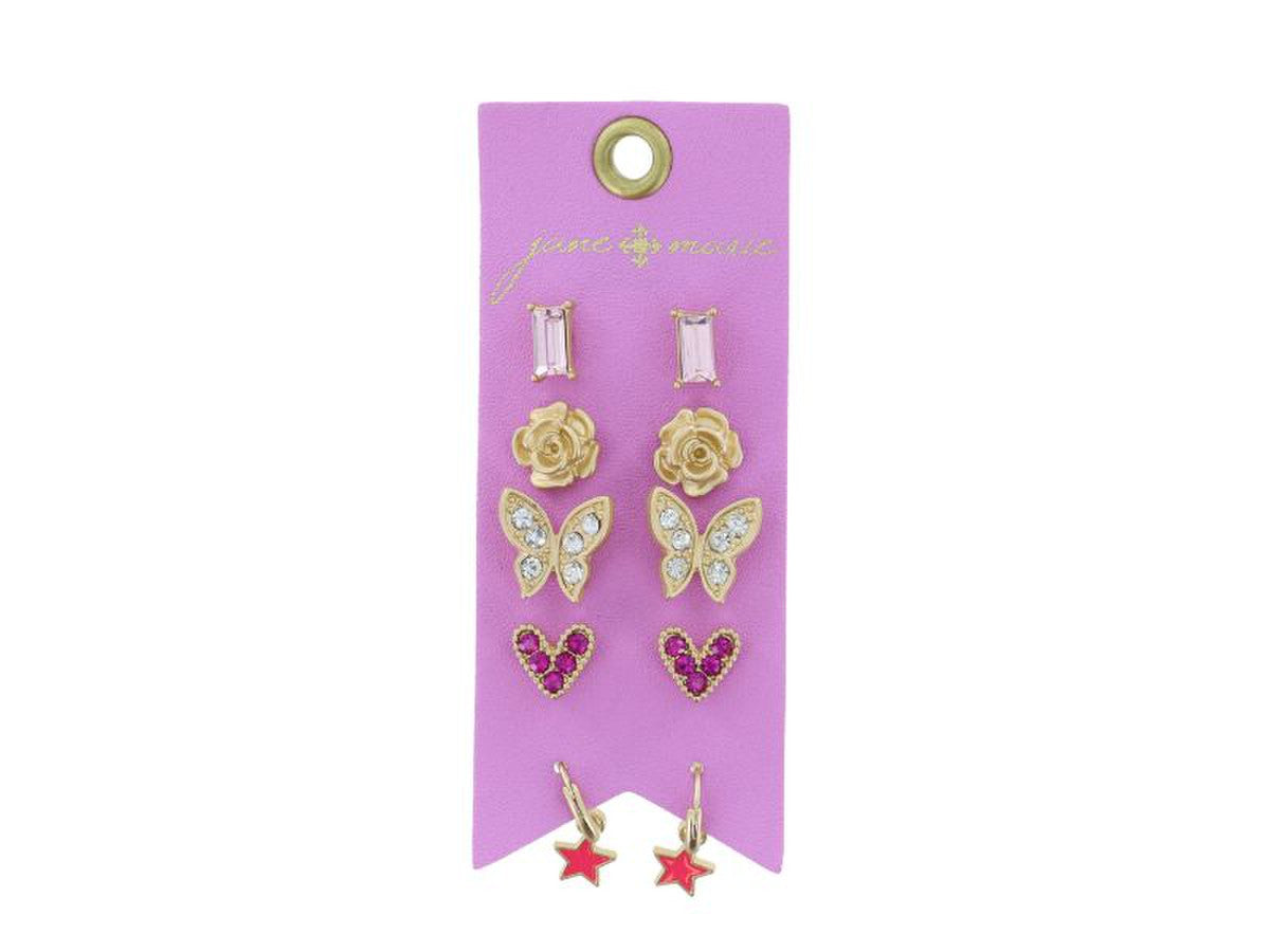 KIDS PINK BAGUETTE, ROSE, BUTTERFLY, PINK CRYSTAL HEART, PINK STAR HUGGIE EARRINGS