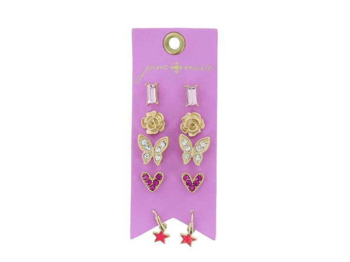 KIDS PINK BAGUETTE, ROSE, BUTTERFLY, PINK CRYSTAL HEART, PINK STAR HUGGIE EARRINGS