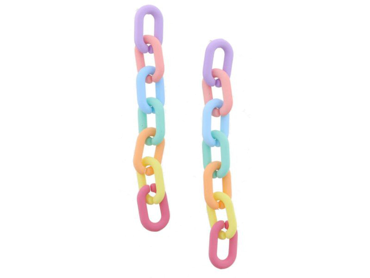 Pastel Rainbow Oval Link Dangle Earrings