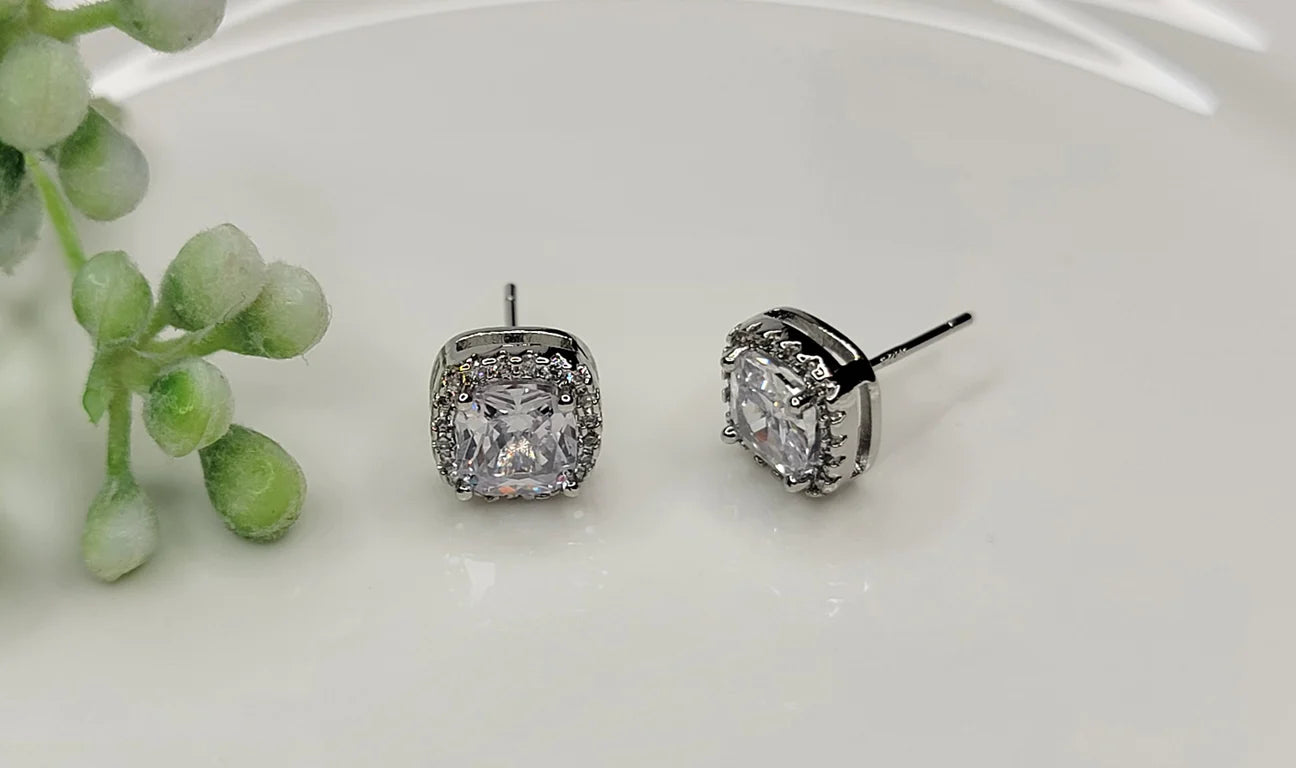 Small Square Diamond Halo Studs