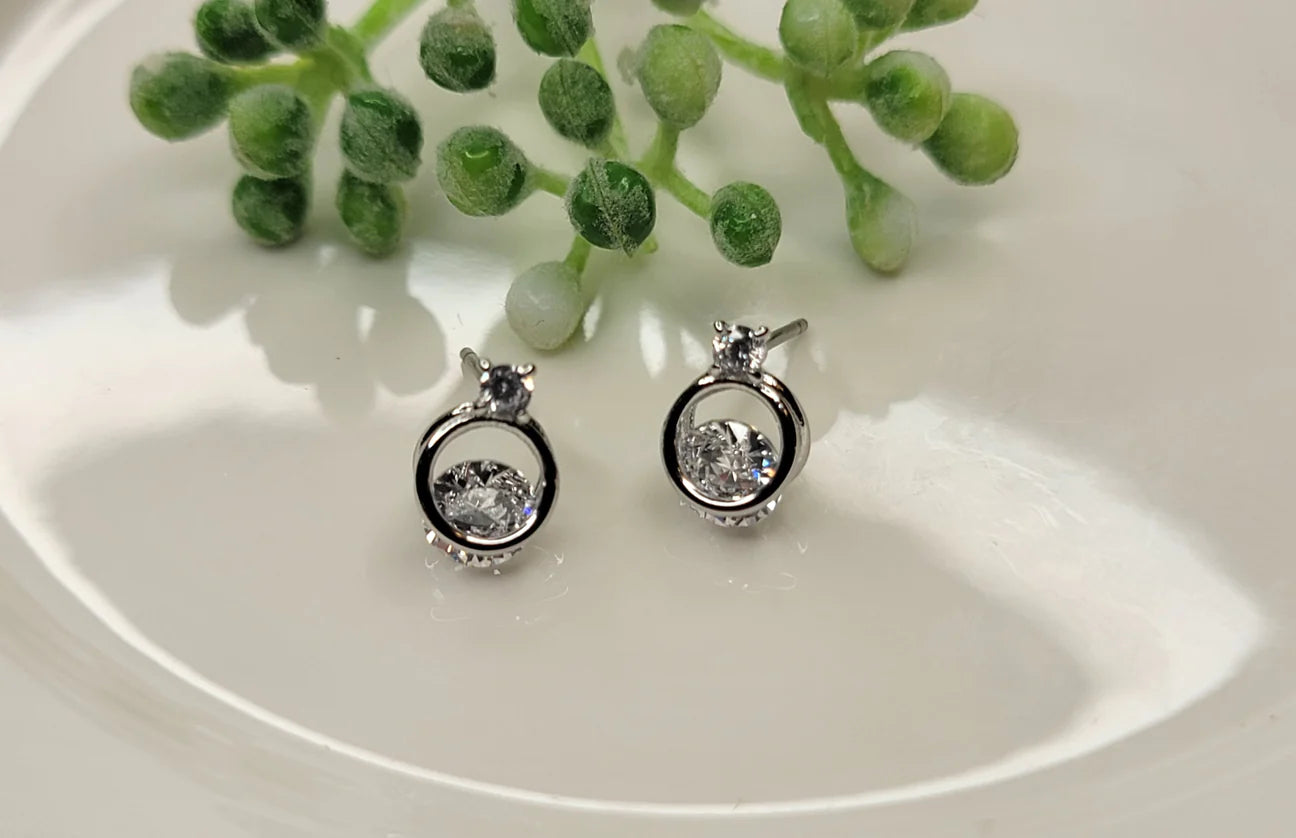 Diamond Double Hoop Studs