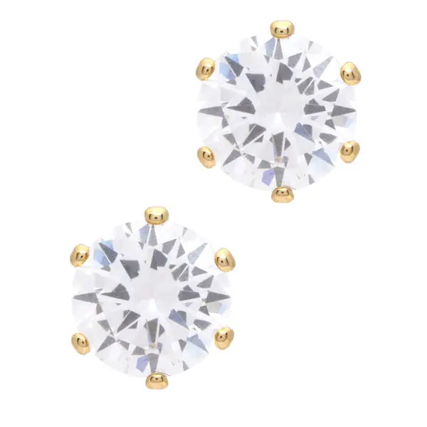 Gold Round Crystal Stud Earrings - 6mm