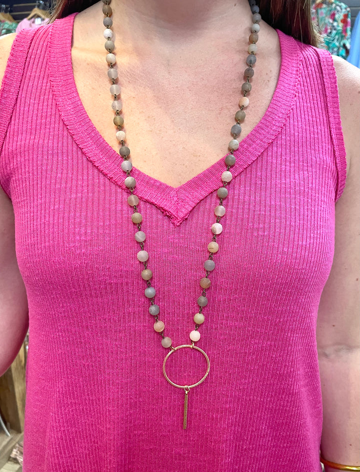Beaded Circle Necklace with Bar Pendant