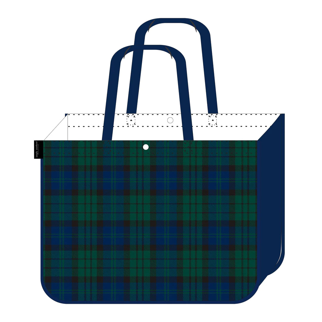 Jumbo Navy Plaid Simply Southern Eco Bag