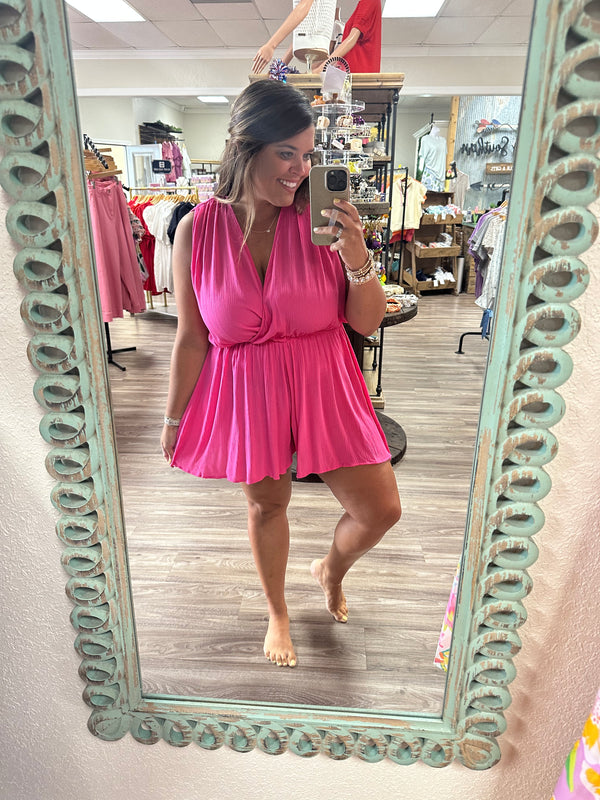 The Sadie Crinkle Romper| Fuchsia