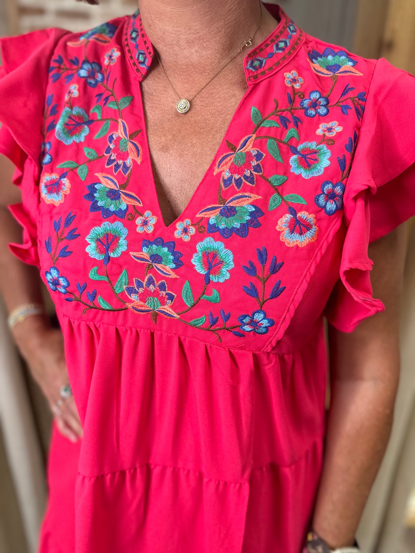 On your time pink embroidered dress