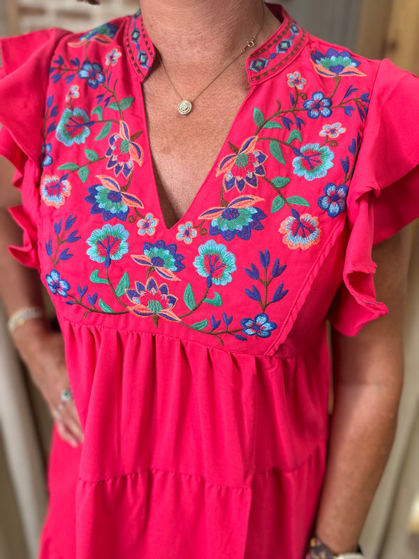 On your time pink embroidered dress