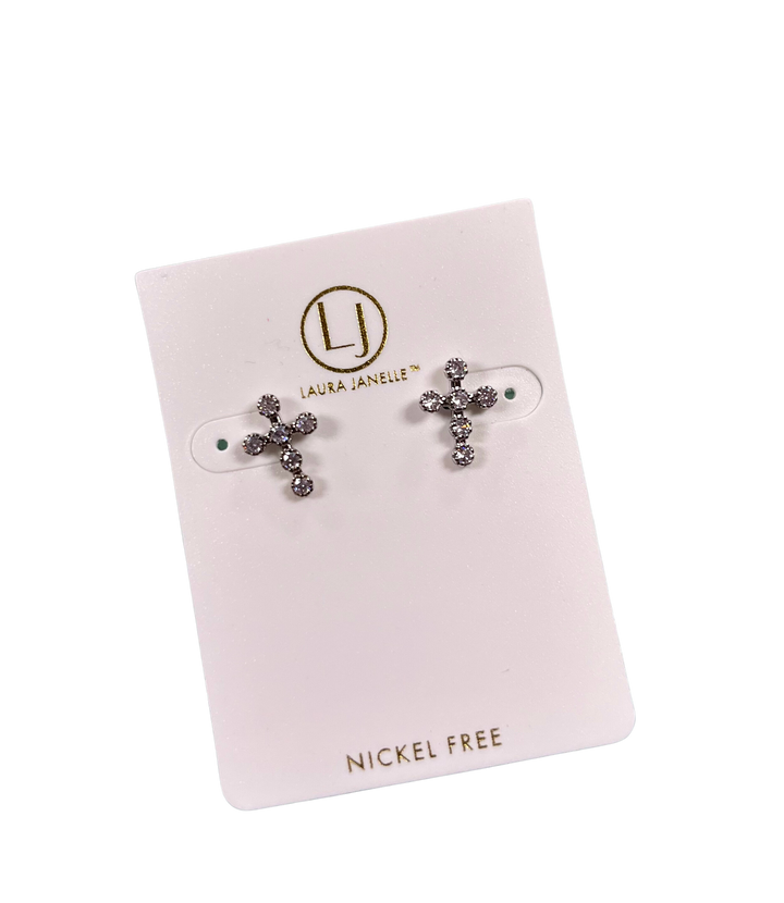 Crystal Cross Stud Earrings