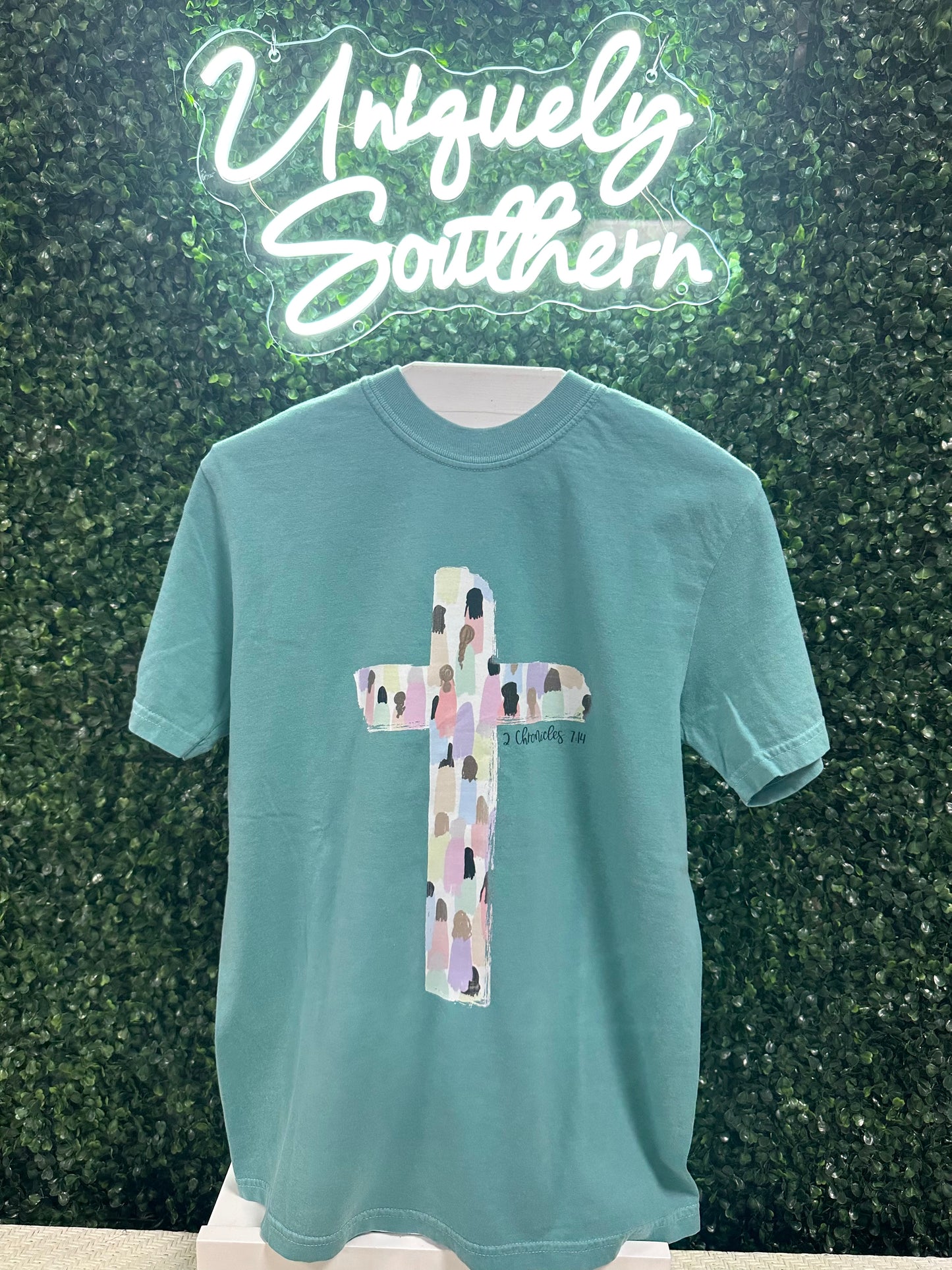 Brushed People Cross with Verse | Seafoam