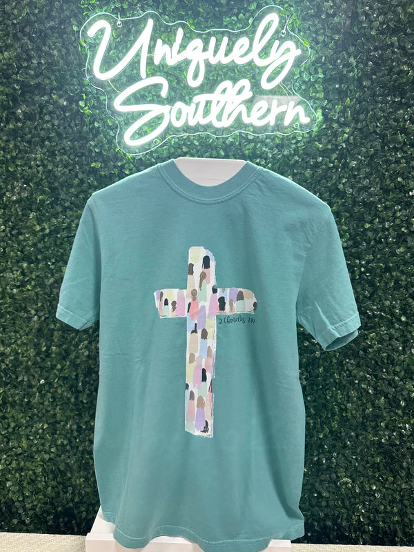 Brushed People Cross with Verse | Seafoam