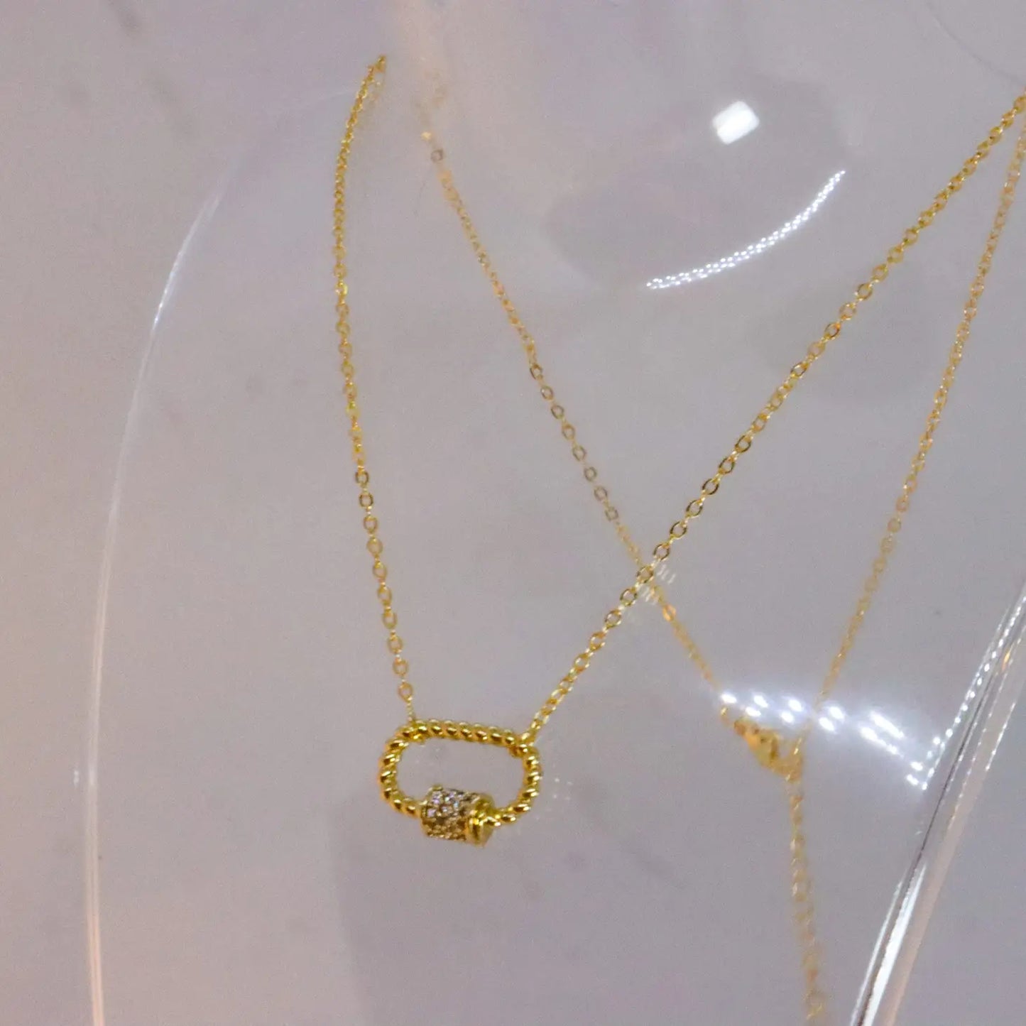 Gold Carabiner Twisted Pave Necklace