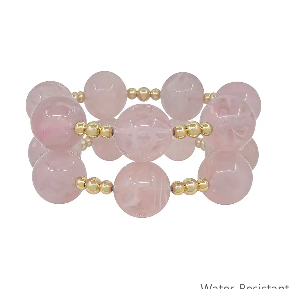 Set of 2  Pink Beaded Stretch Bracelets