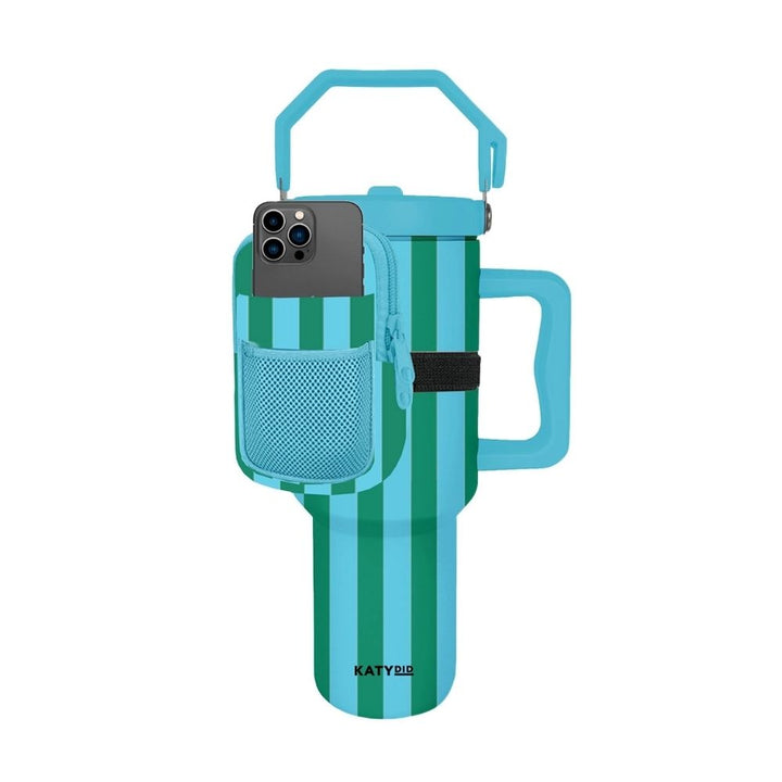 Aqua & Green Striped Tumbler Zipper Pouch