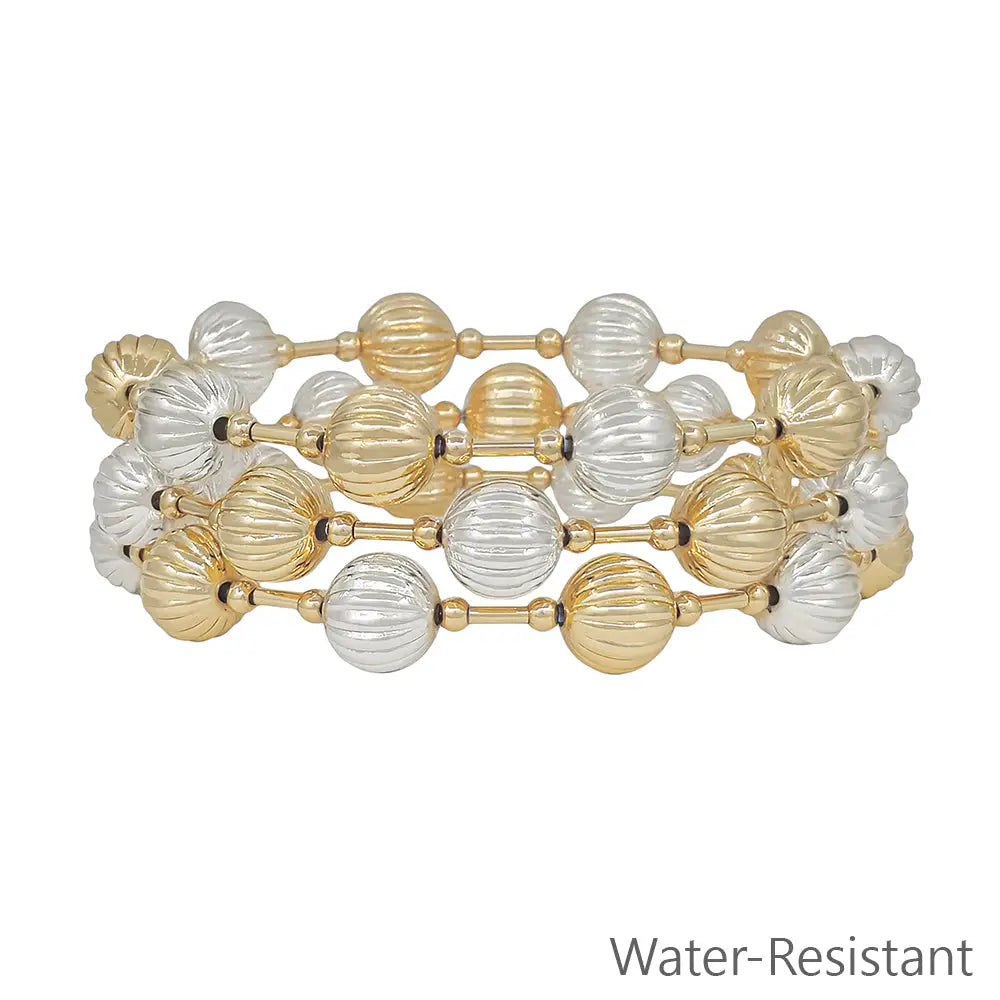 Gold and Silver Textured Beaded Stretch Bracelets