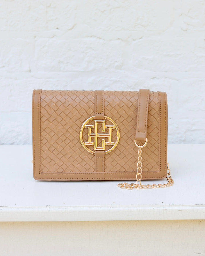 Cecilia Circle Logo Handbag|Woven Tan