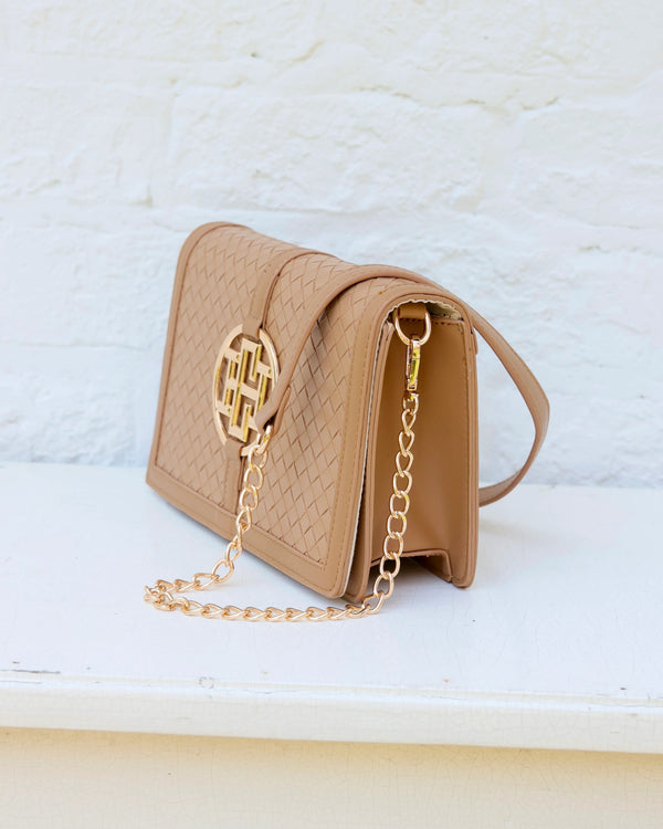 Cecilia Circle Logo Handbag|Woven Tan