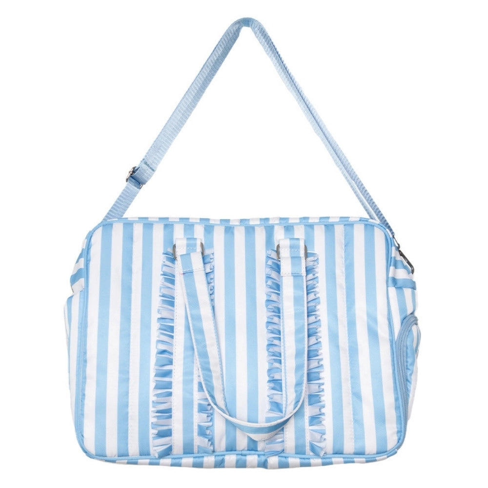 Blue Stripe Ruffle Duffle Bag